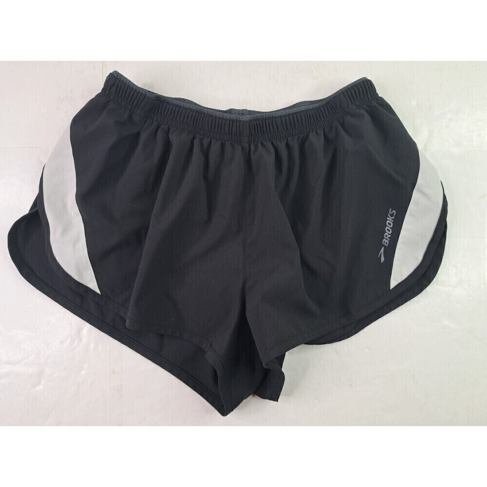 Brooks Women’s Lined Running Shorts Sz Small Black Logo Lightweight Drawstring